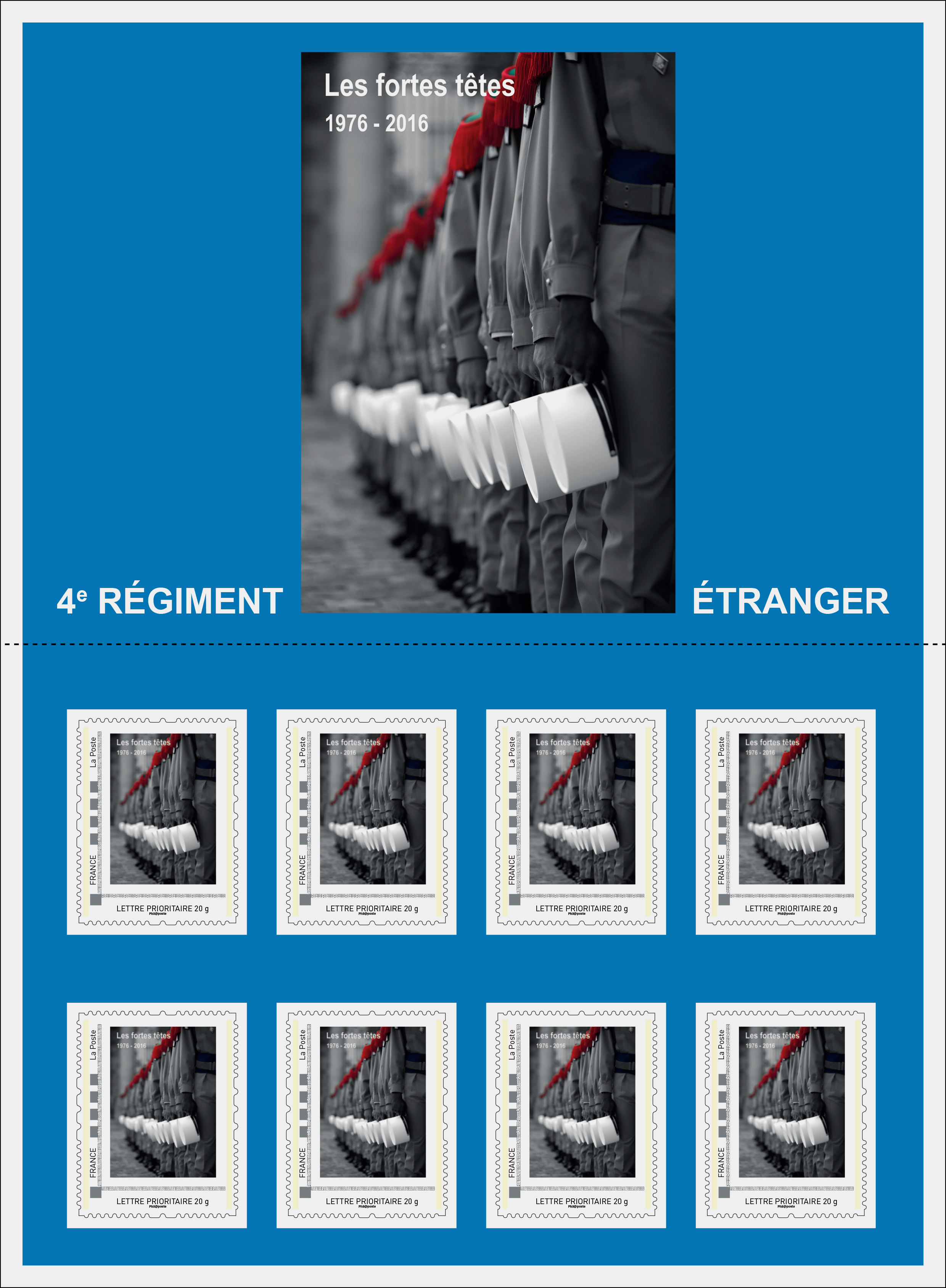 Plaquette de 8 timbres 4° RE