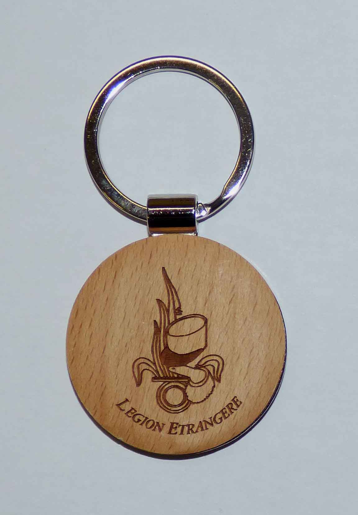 Porte-clés rond bois métal Logo.