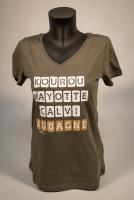 Tee-shirt bio femme col V kaki KMCA